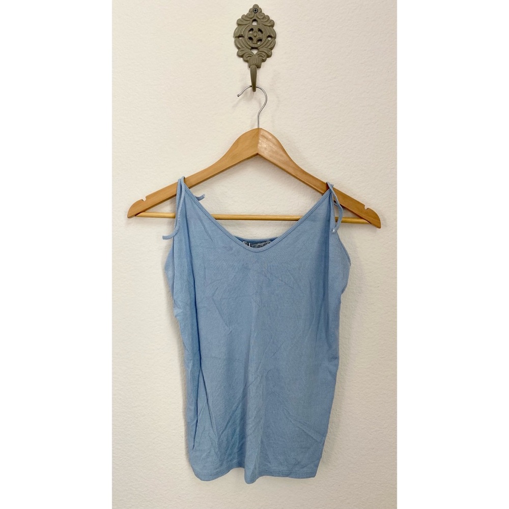 Zara • Trendy Baby Blue Ribbed Tie Shoulders Tank Top NWT
